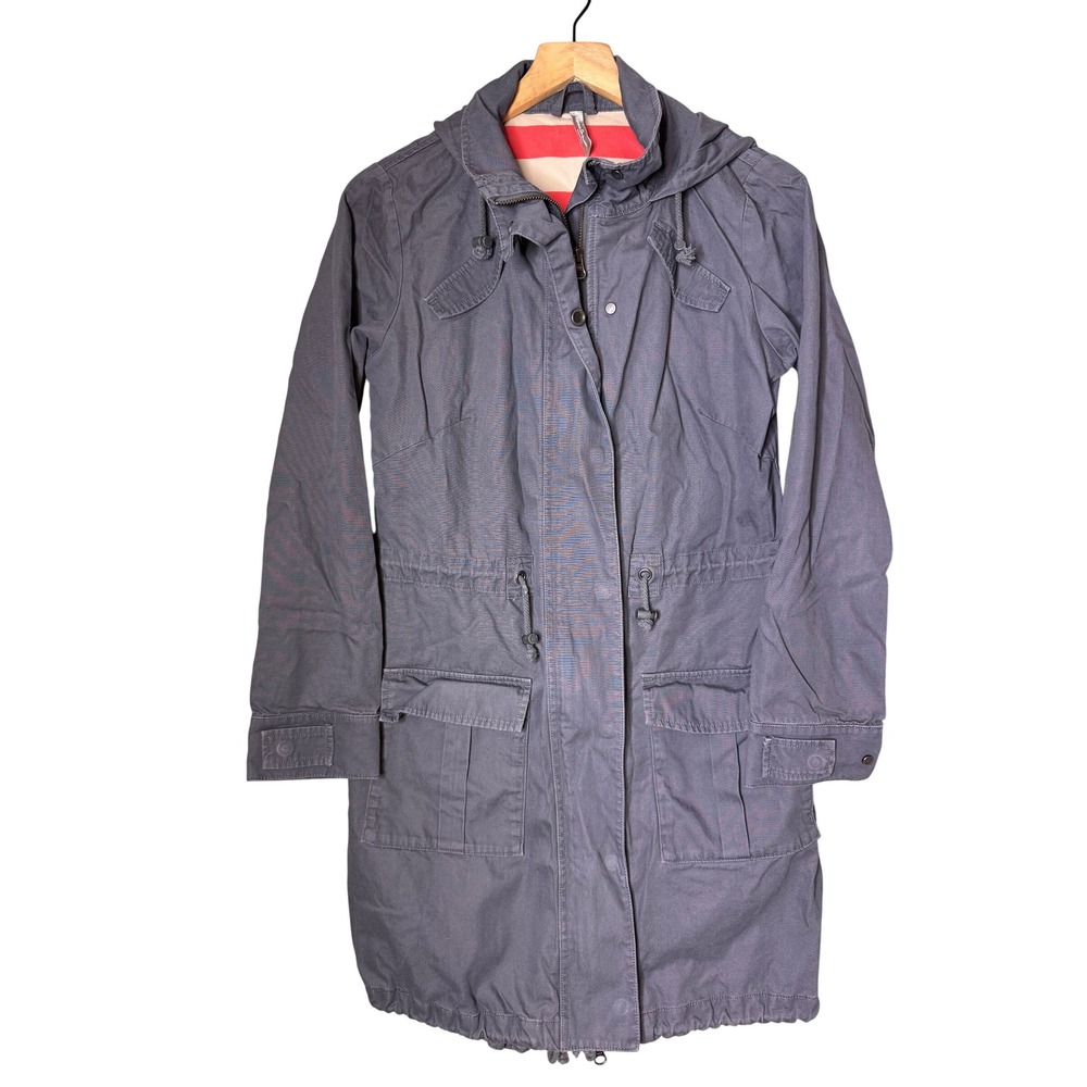 Hanna Andersson Womens Small Gray Cotton Hooded Utility Parka Jacket Longline
